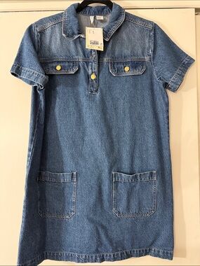 H&M Denim Short-Sleeve Pocket Dress with Yellow Buttons